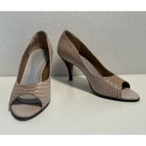 TALBOTS Leather Beige Snakeskin Pumps Heels Open Toe $168 Womens 9M